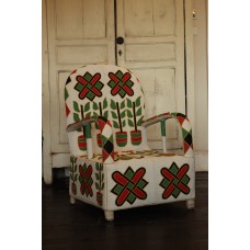 African Beaded Yoruba chairs WHITE FLOWER POT DESIGN